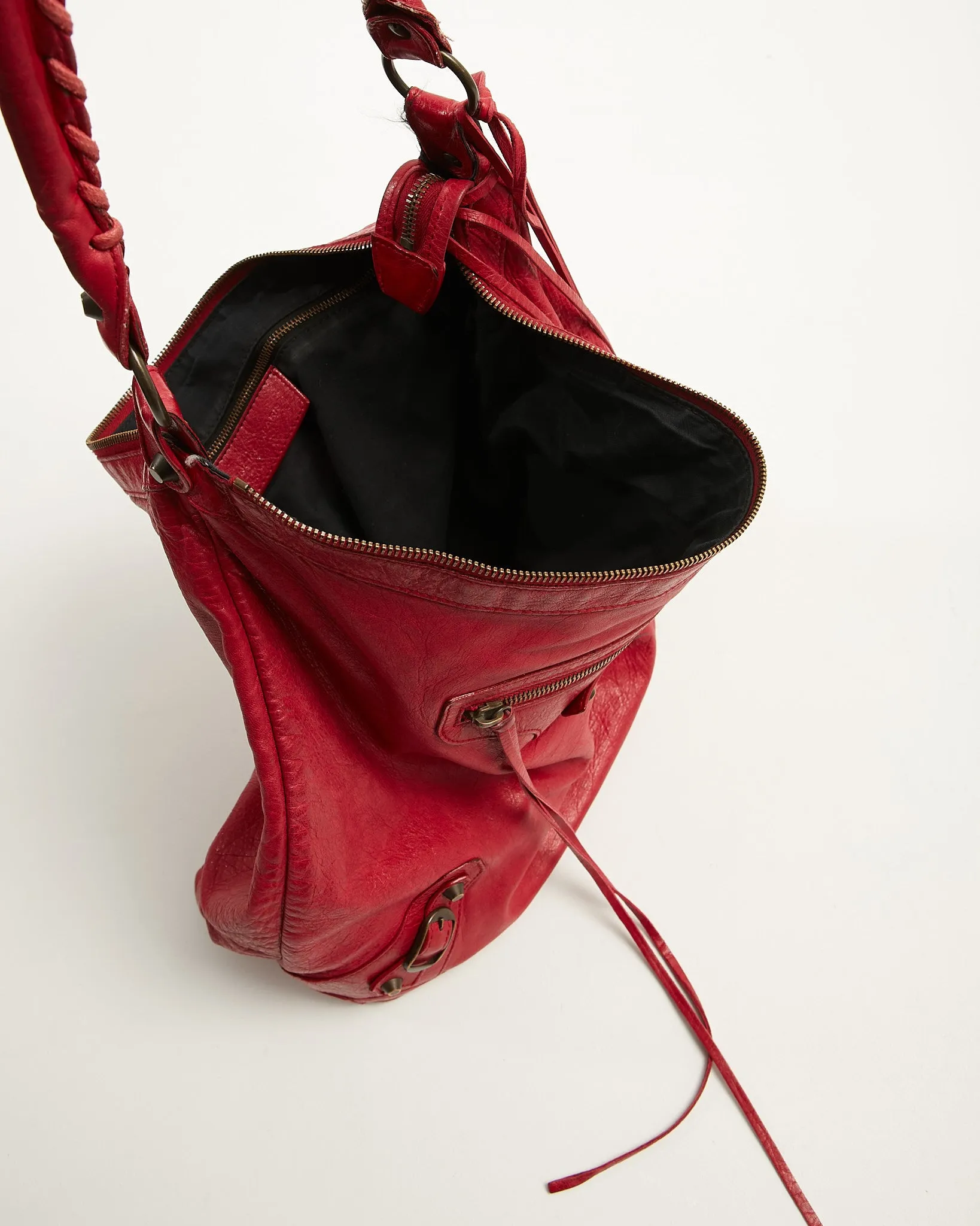 Balenciaga Red Leather Motorcross Shoulder Bag