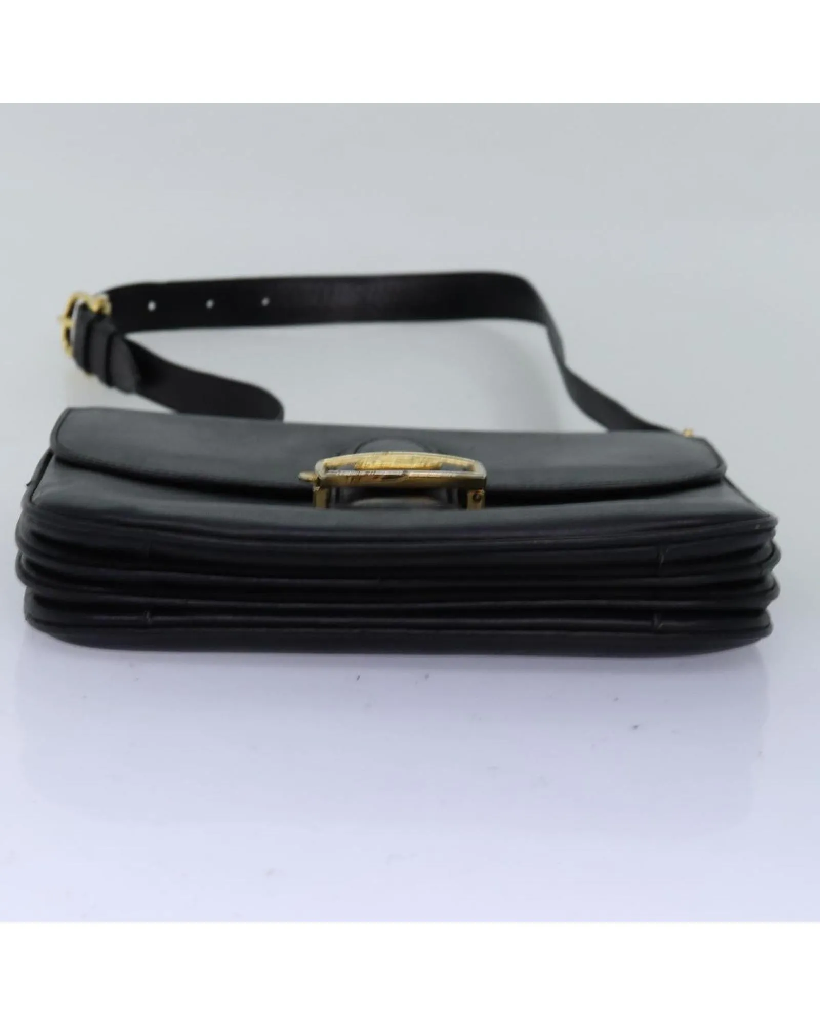 Black Leather Horse Carriage Shoulder Bag by Celine