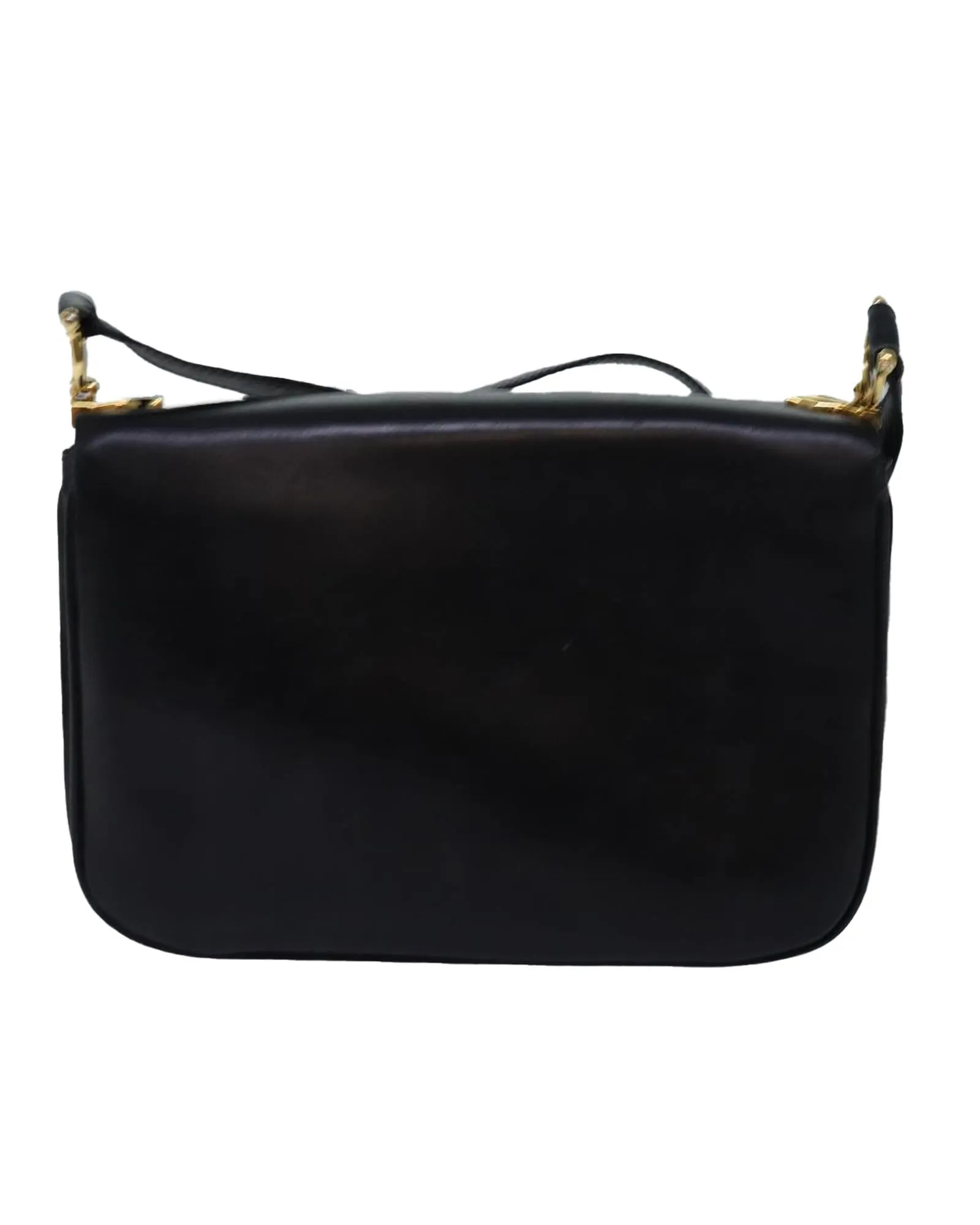 Black Leather Horse Carriage Shoulder Bag by Celine