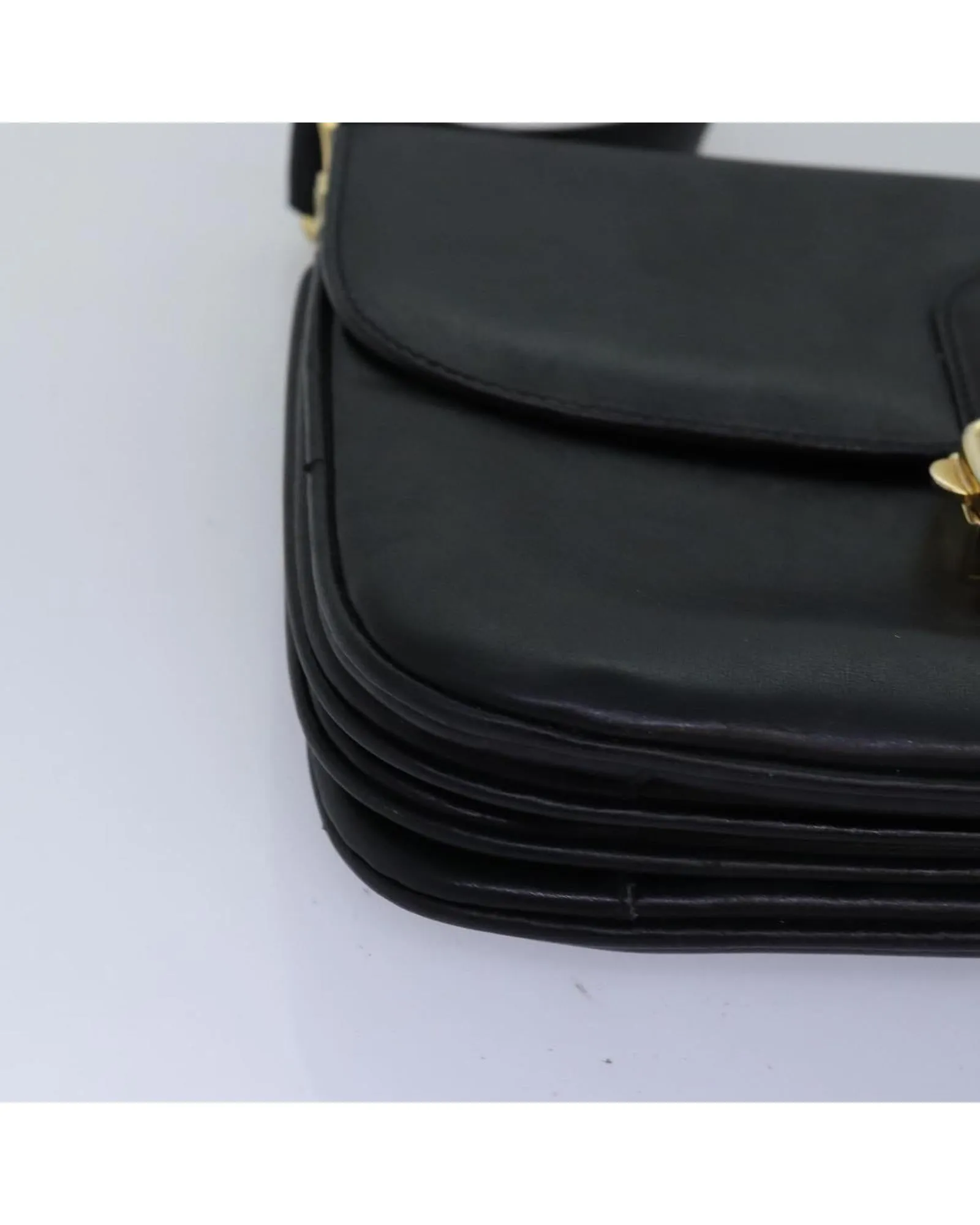 Black Leather Horse Carriage Shoulder Bag by Celine