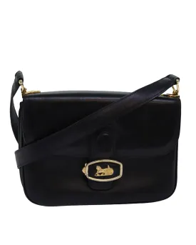 Black Leather Horse Carriage Shoulder Bag by Celine