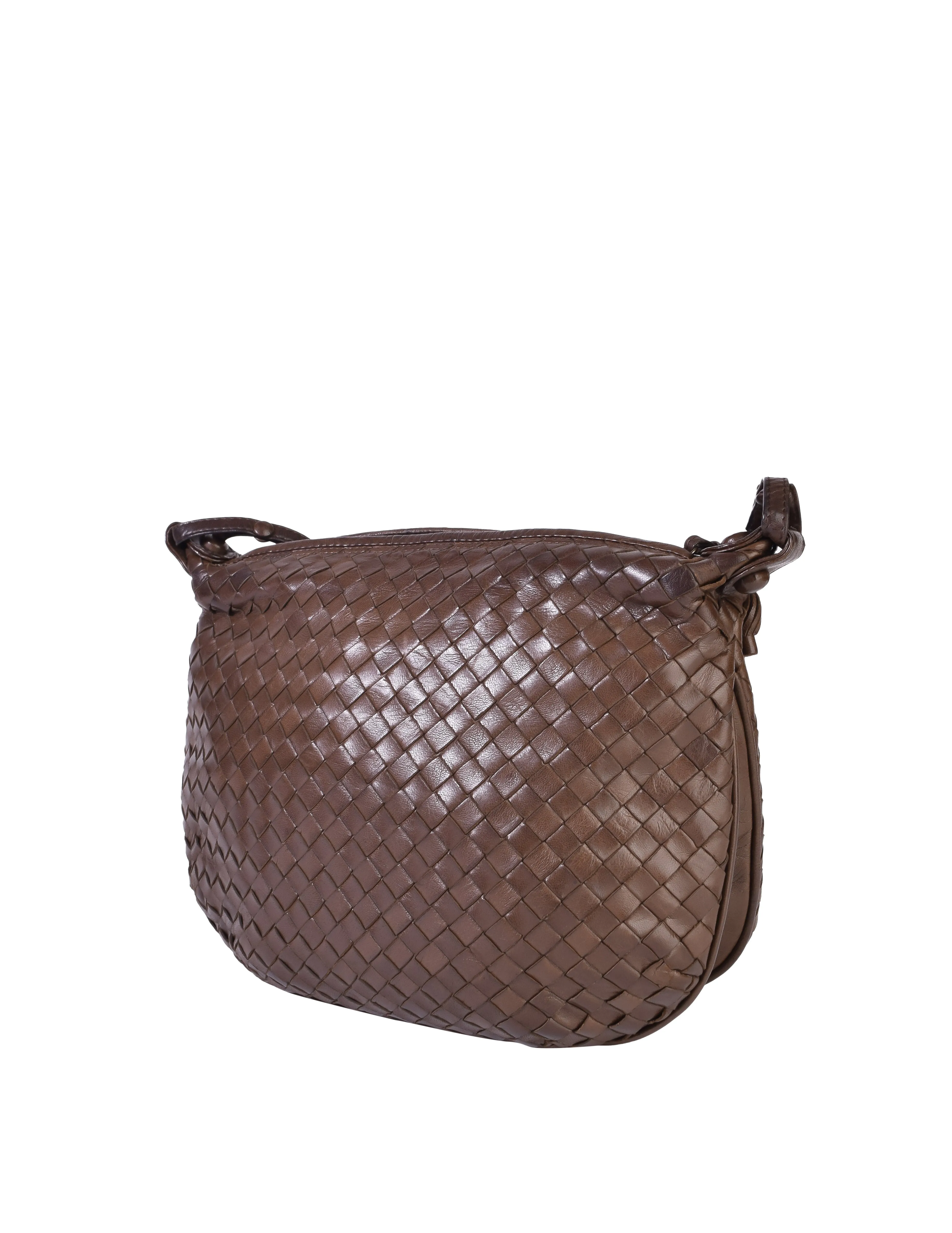 Bottega Veneta Vintage Chocolate Brown Intrecciato Woven Leather Crossbody Bag