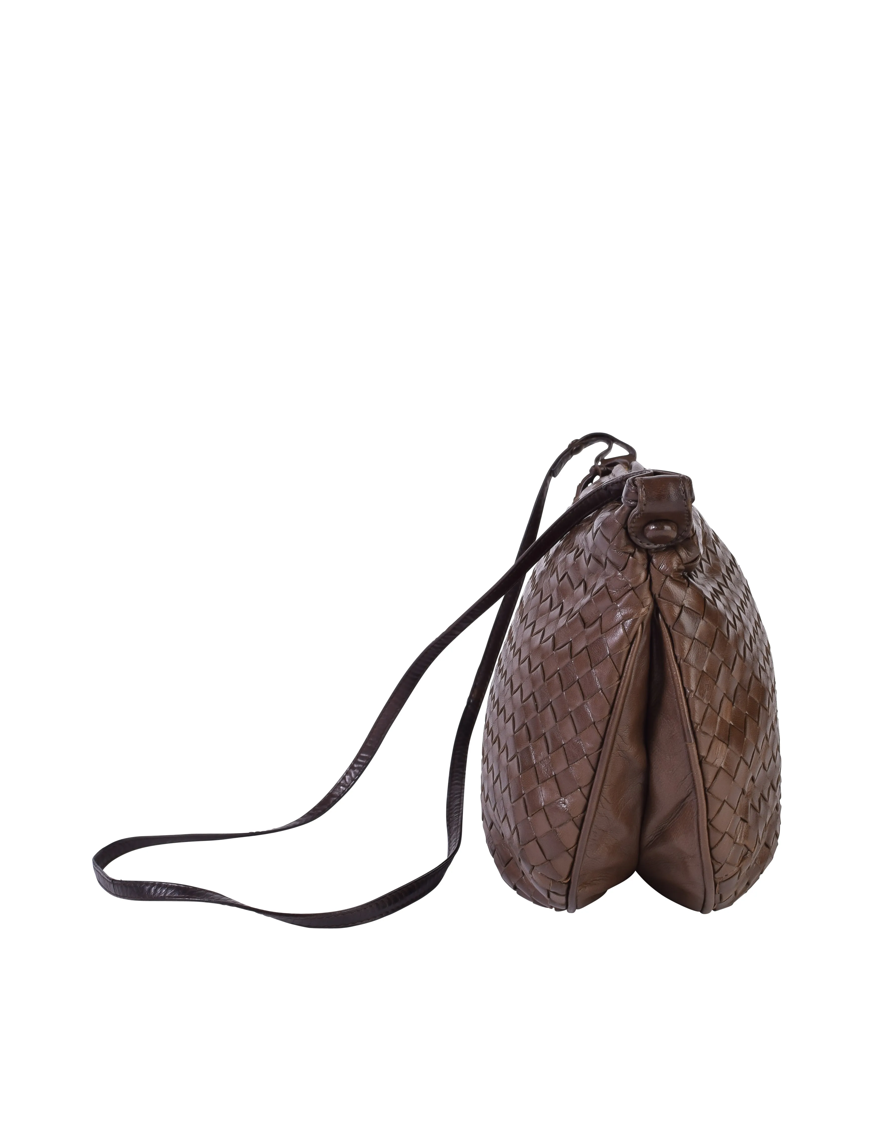 Bottega Veneta Vintage Chocolate Brown Intrecciato Woven Leather Crossbody Bag