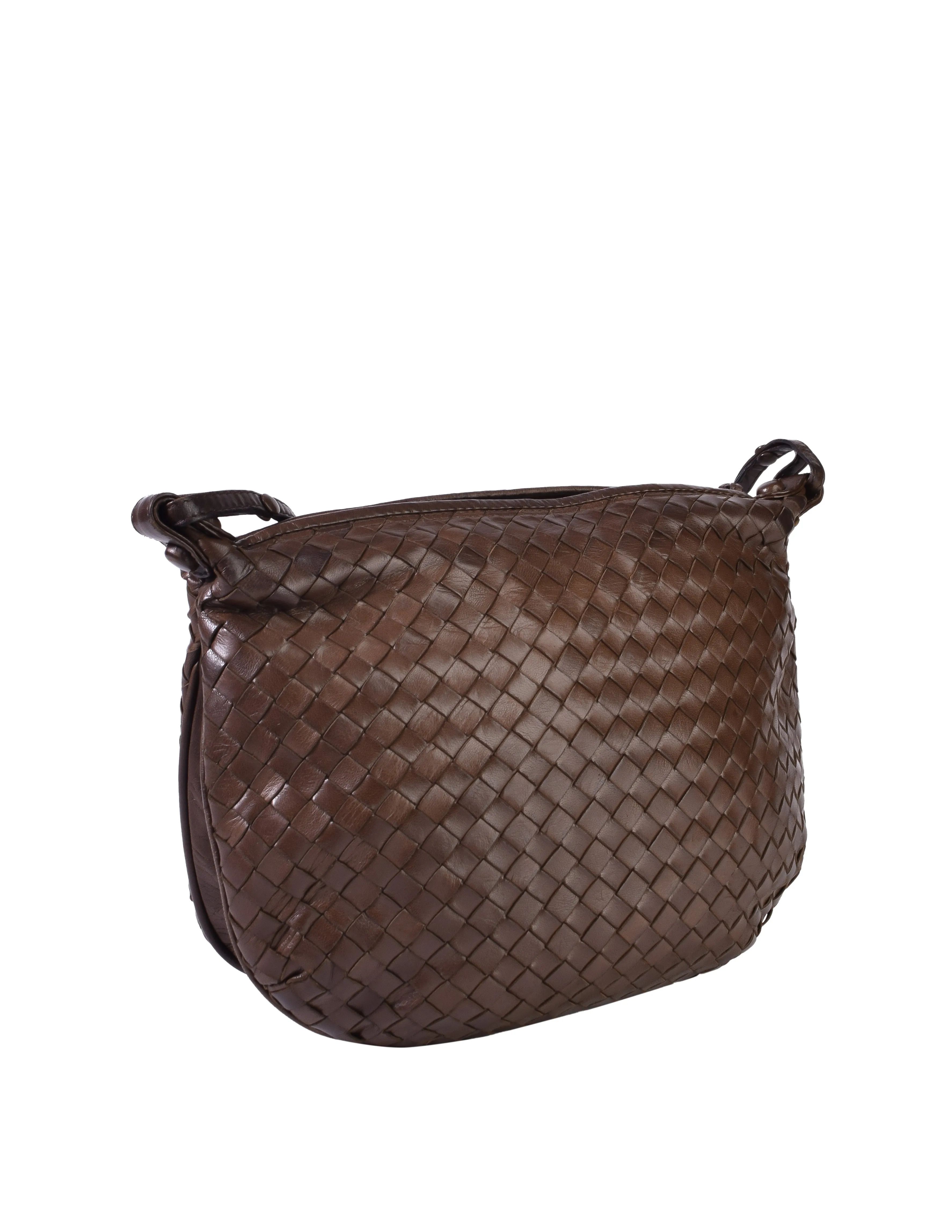 Bottega Veneta Vintage Chocolate Brown Intrecciato Woven Leather Crossbody Bag