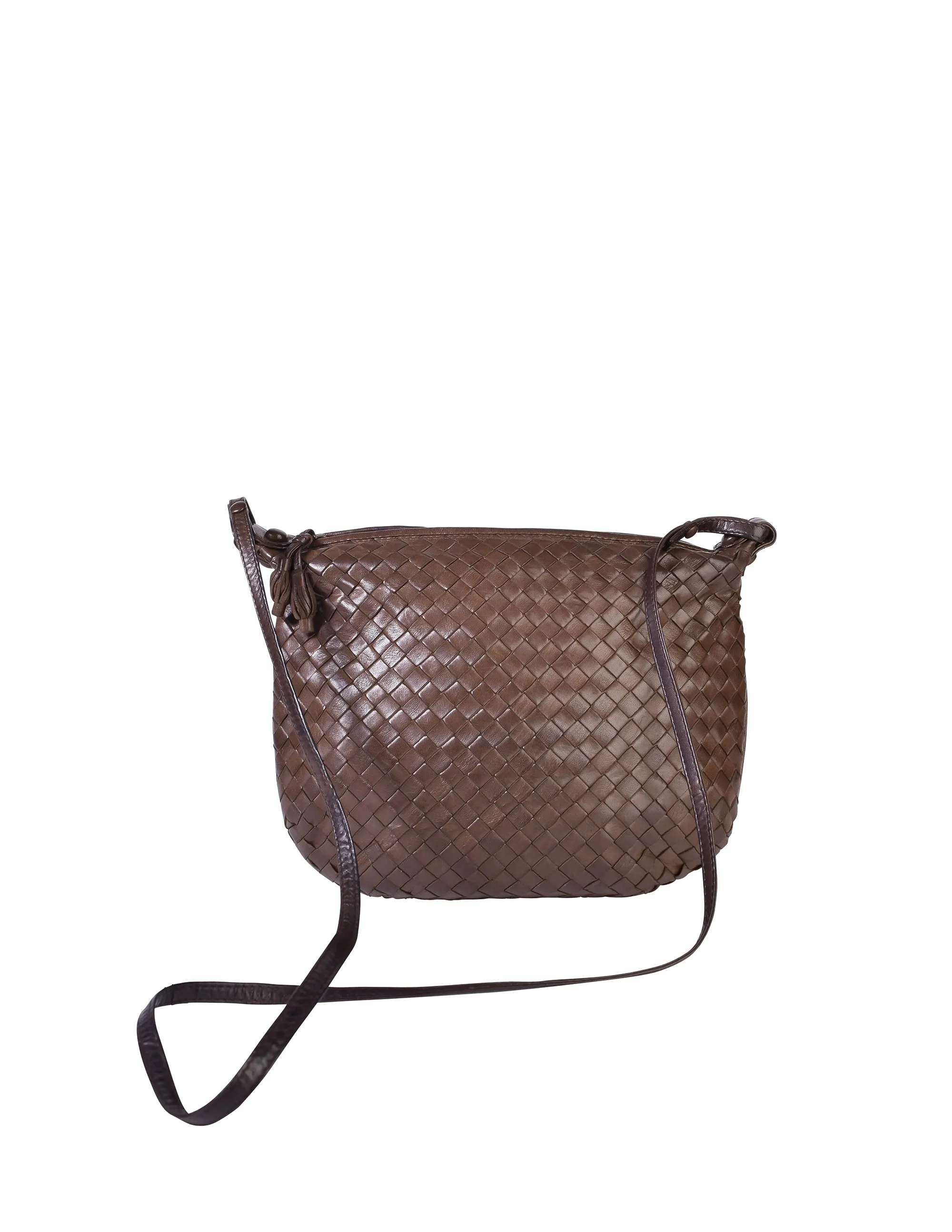 Bottega Veneta Vintage Chocolate Brown Intrecciato Woven Leather Crossbody Bag