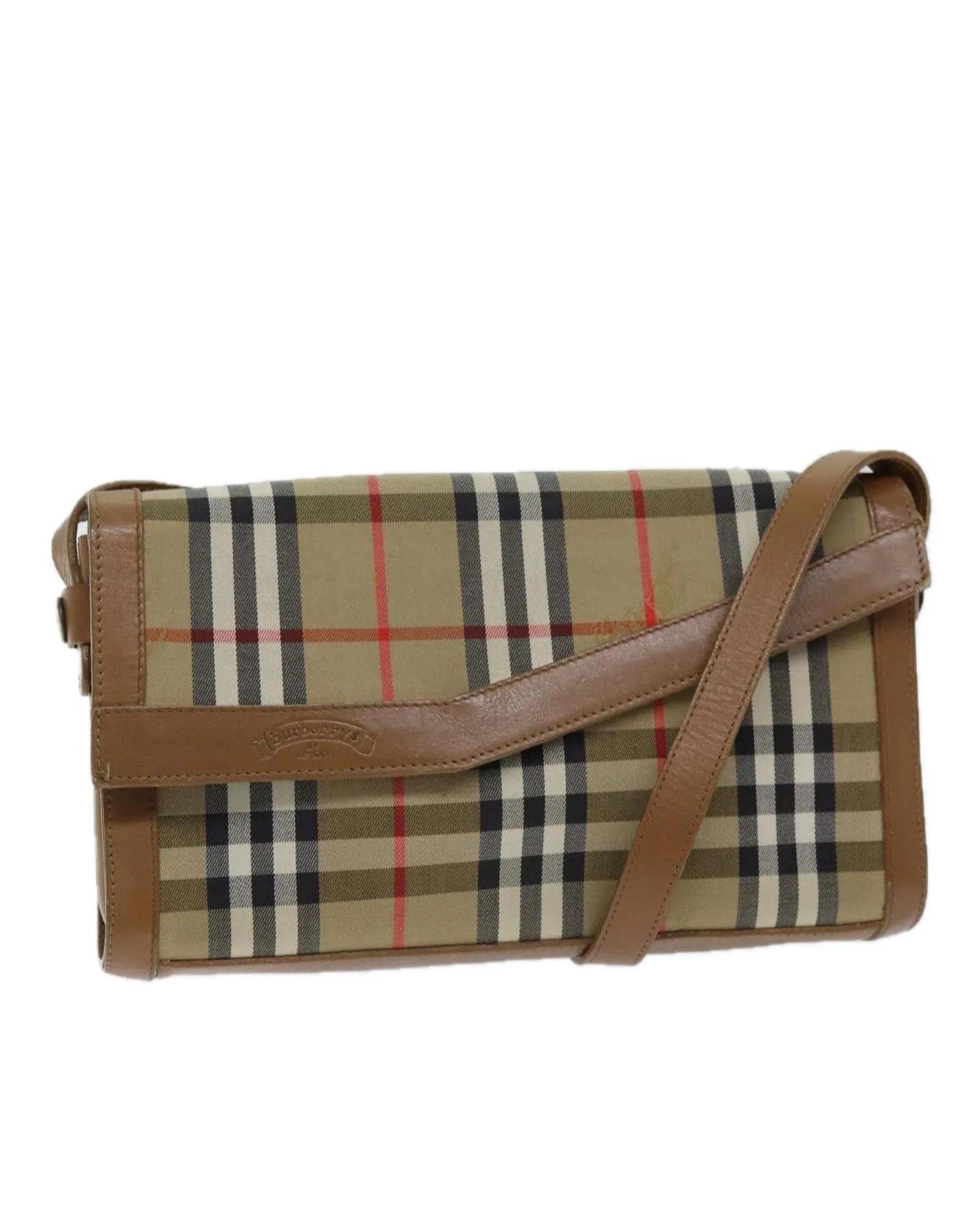 Canvas Beige Shoulder Bag with Nova Check Pattern - Authentic Made in England (Rank C)