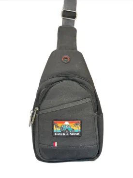 Catch a Wave Patch Black Canvas Sling Crossbody