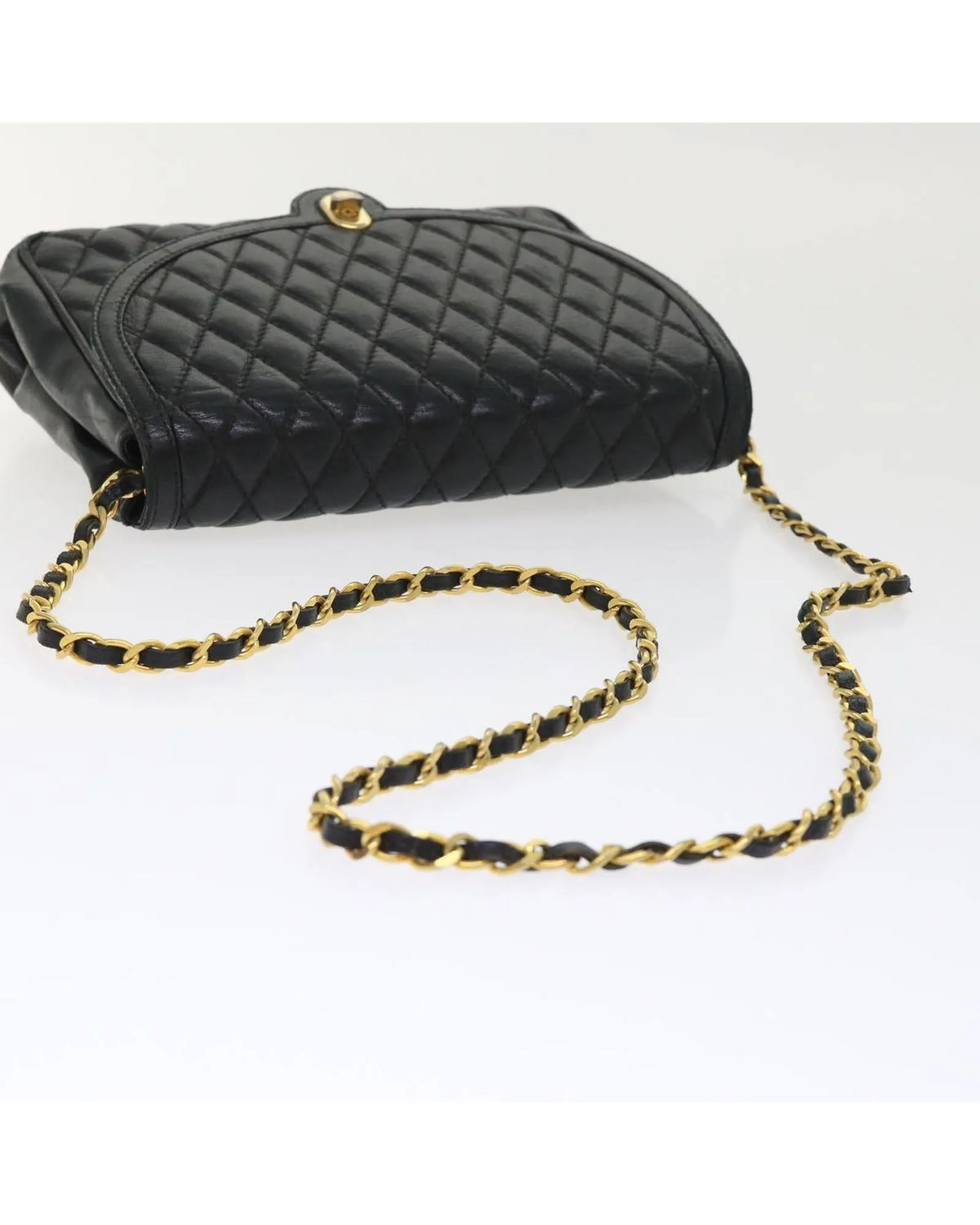 Chain Quilted Leather Shoulder Bag - Black