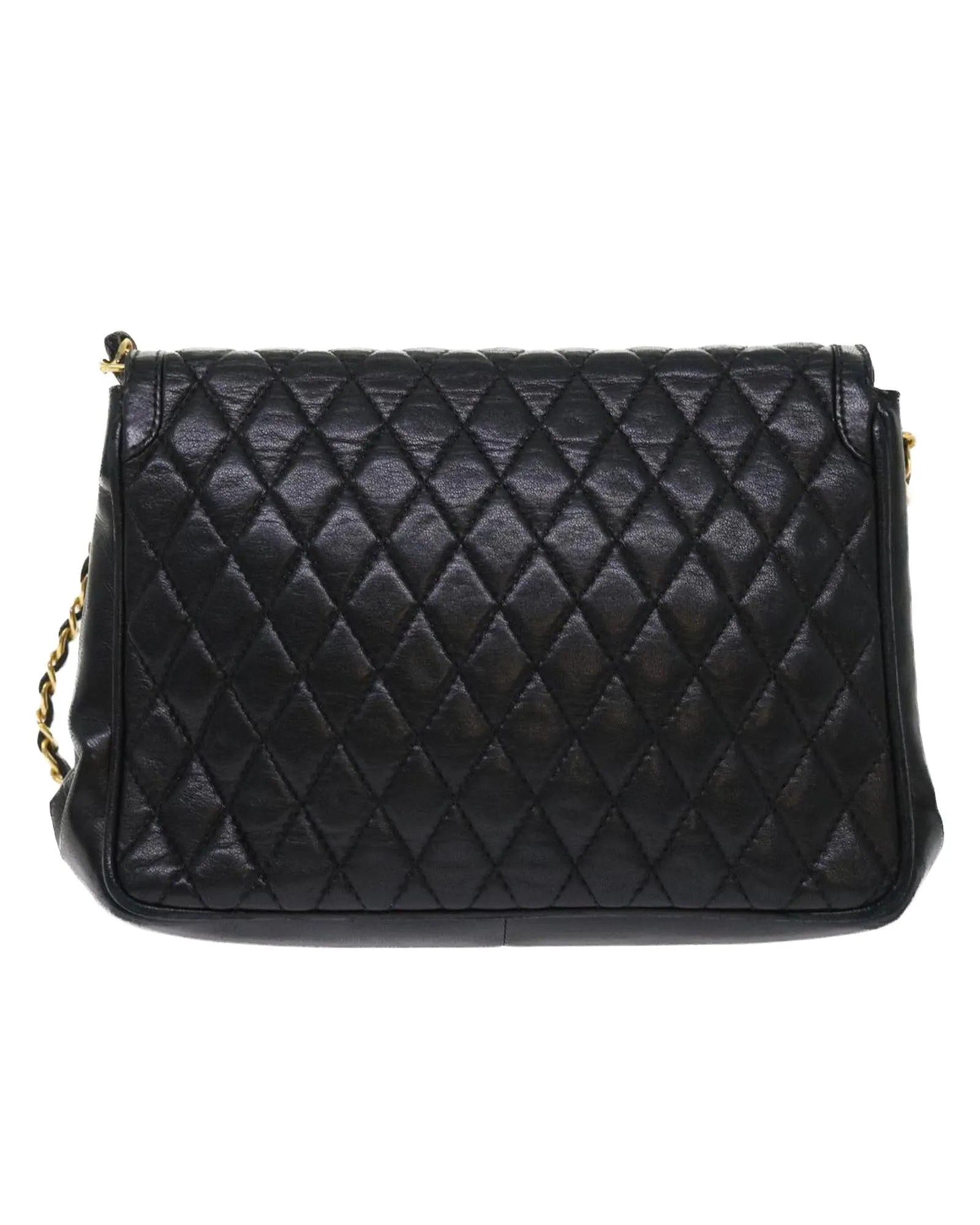 Chain Quilted Leather Shoulder Bag - Black