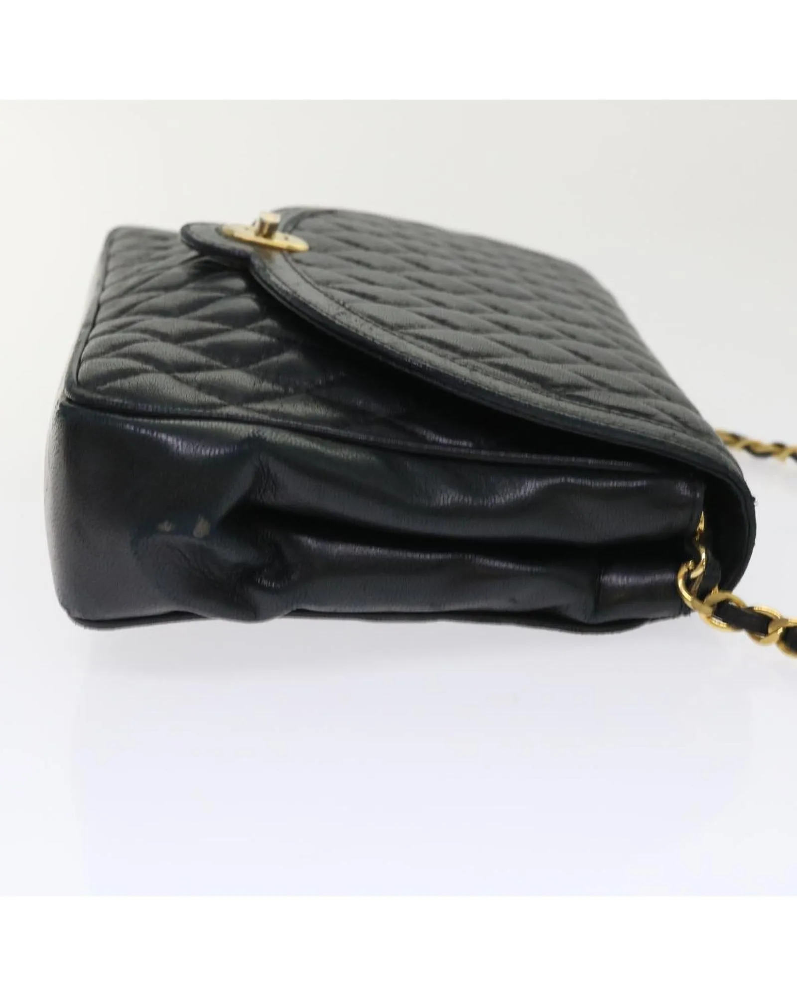 Chain Quilted Leather Shoulder Bag - Black