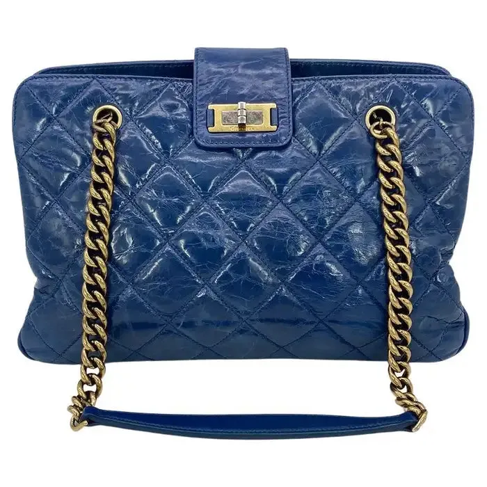 Chanel Blue Glazed Calfskin Quilted Tote Bag