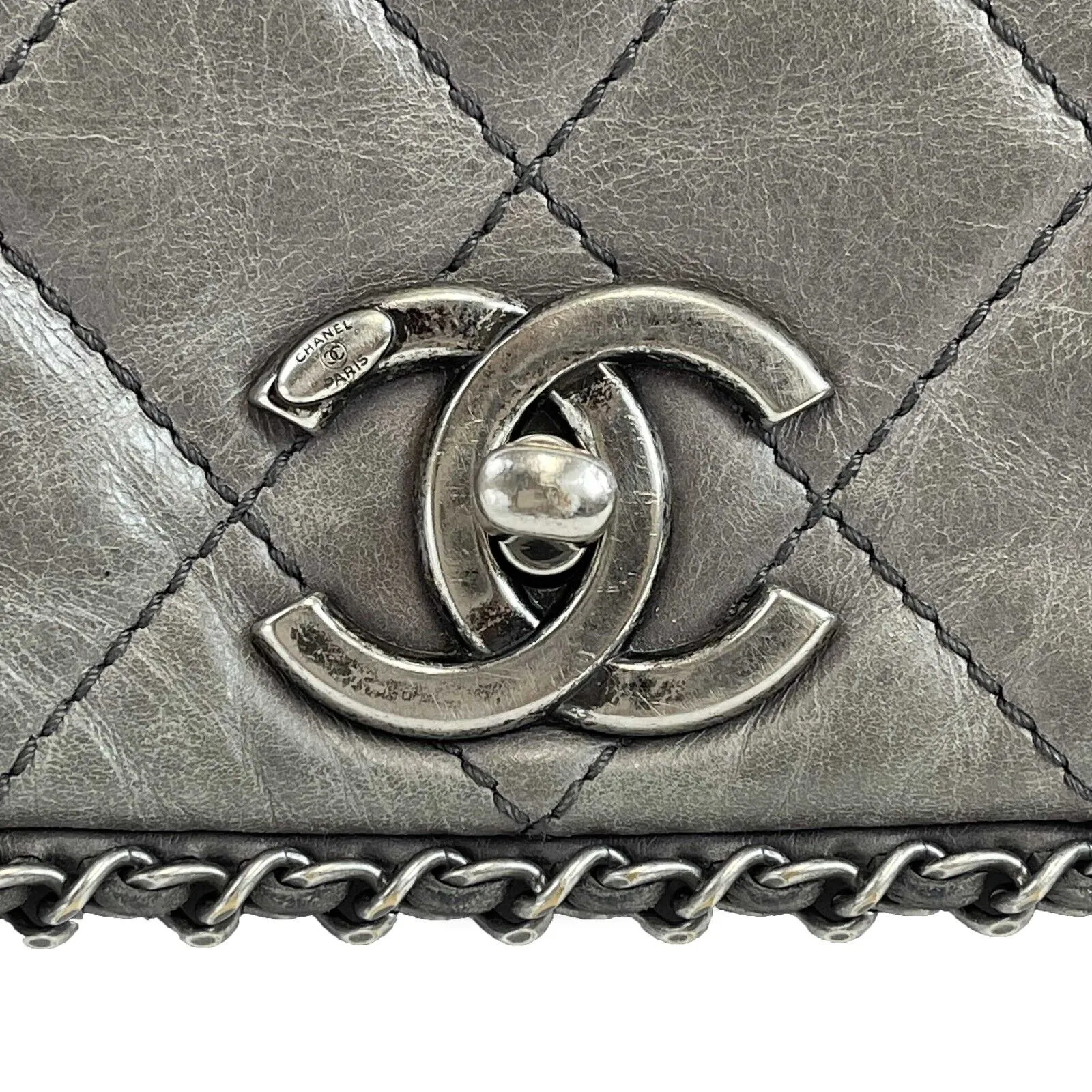 CHANEL - Calfskin Quilted Large CC Enchained Accordion - Gray Shoulder Bag