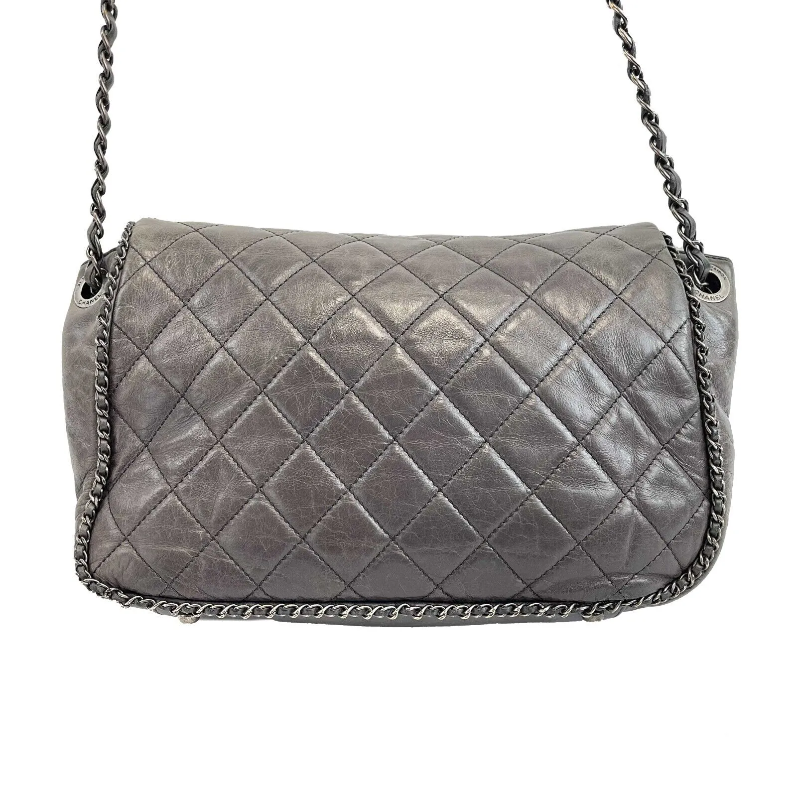 CHANEL - Calfskin Quilted Large CC Enchained Accordion - Gray Shoulder Bag