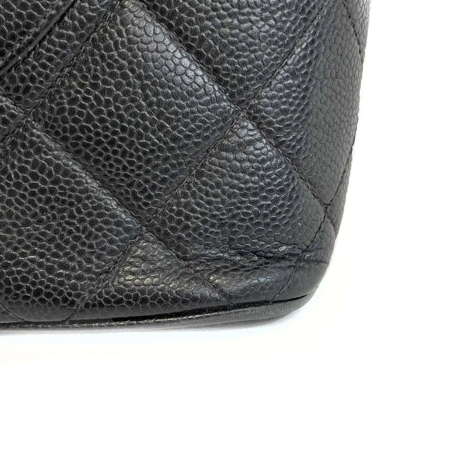 CHANEL - CC Medallion Black Diamond Quilted Caviar Leather Tote / Shoulder Bag