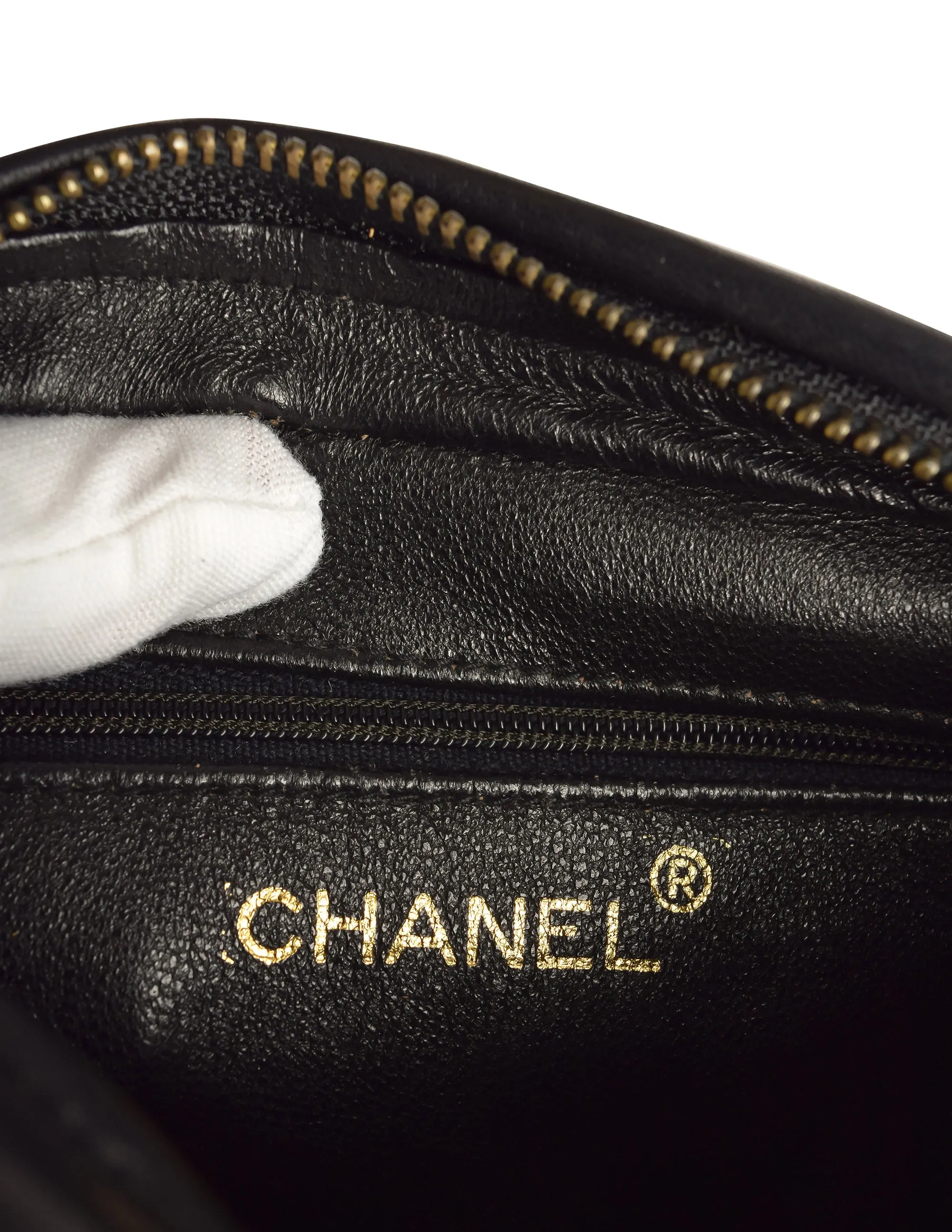 Chanel Vintage 1990s Black Lambskin Quilted Matelasse CC Logo Tassel Small Crossbody Shoulder Bag