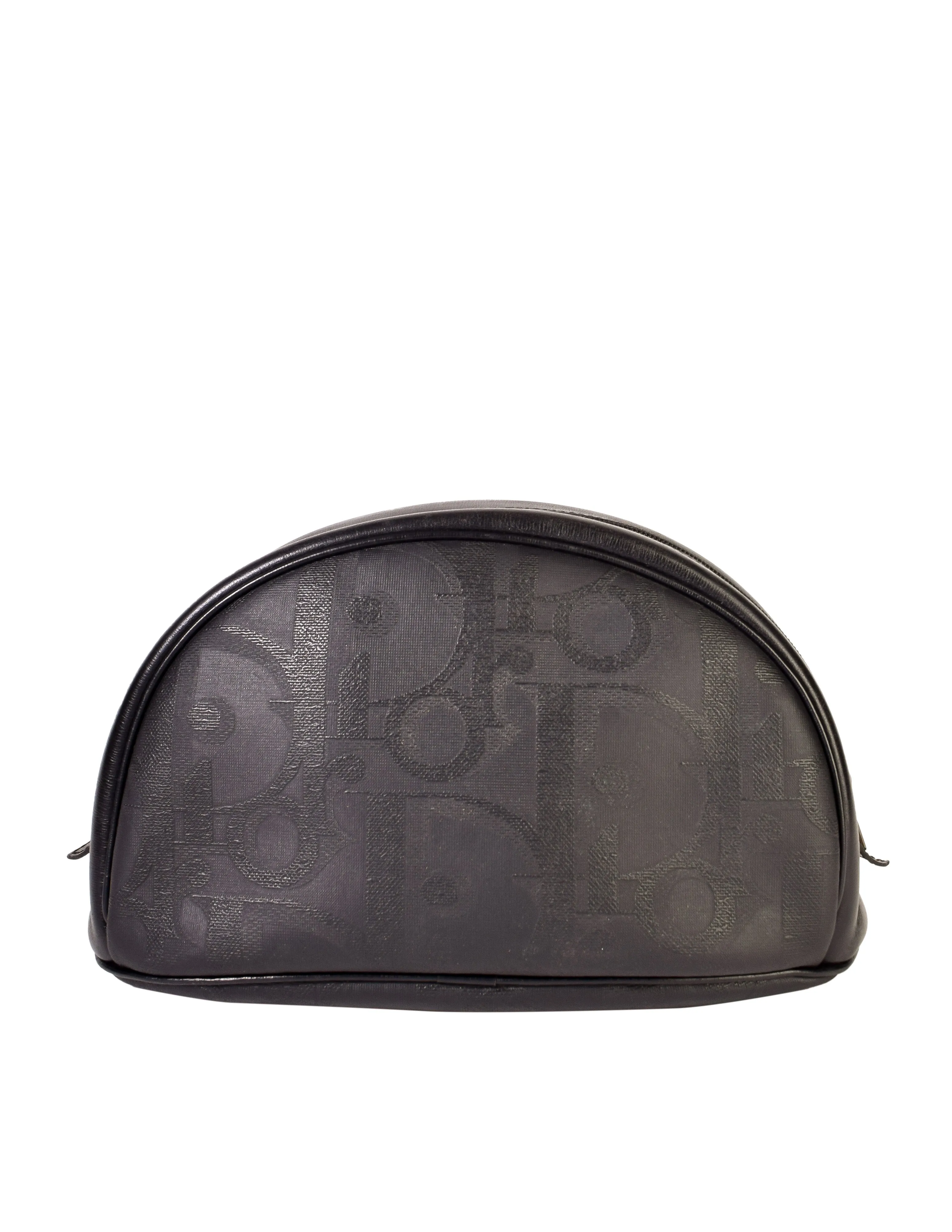 Christian Dior Vintage Black Leather Coated Canvas Monogram Cosmetic Toiletry Travel Clutch Bag