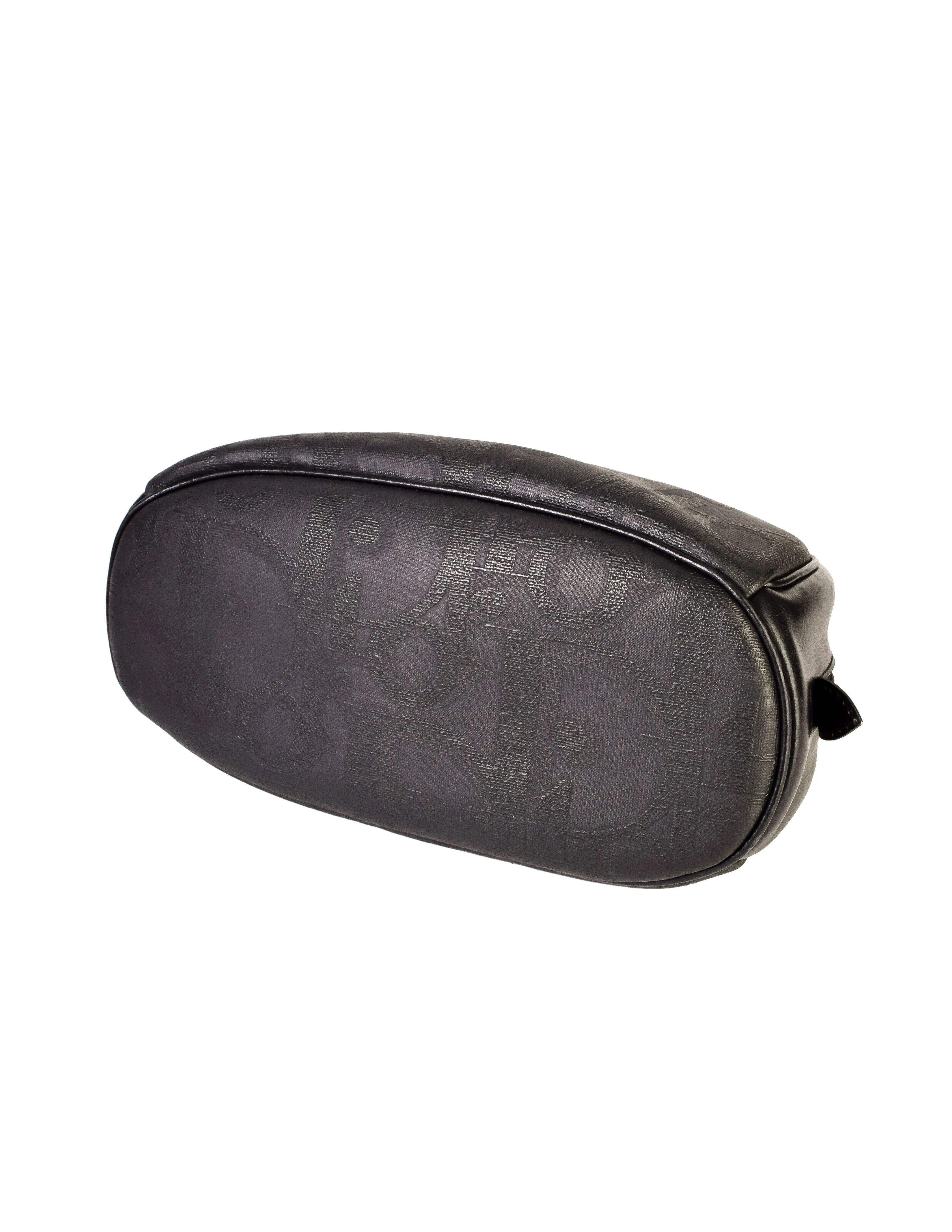 Christian Dior Vintage Black Leather Coated Canvas Monogram Cosmetic Toiletry Travel Clutch Bag