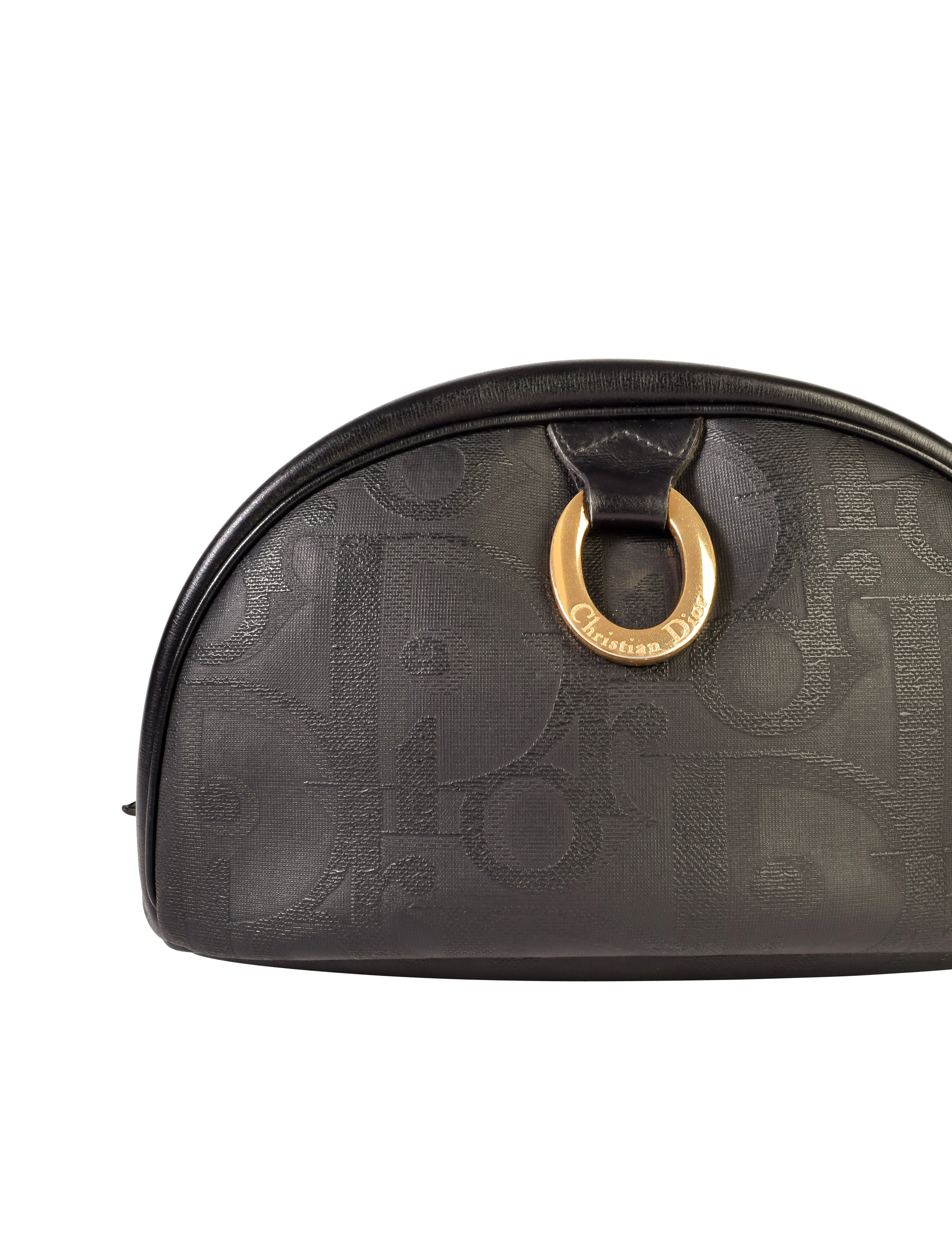 Christian Dior Vintage Black Leather Coated Canvas Monogram Cosmetic Toiletry Travel Clutch Bag