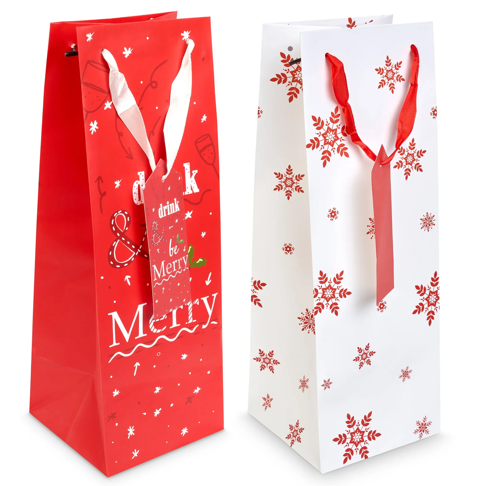 Christmas Bottle Gift Bags - Bright Festive Designs -  2 Pack - Assorted