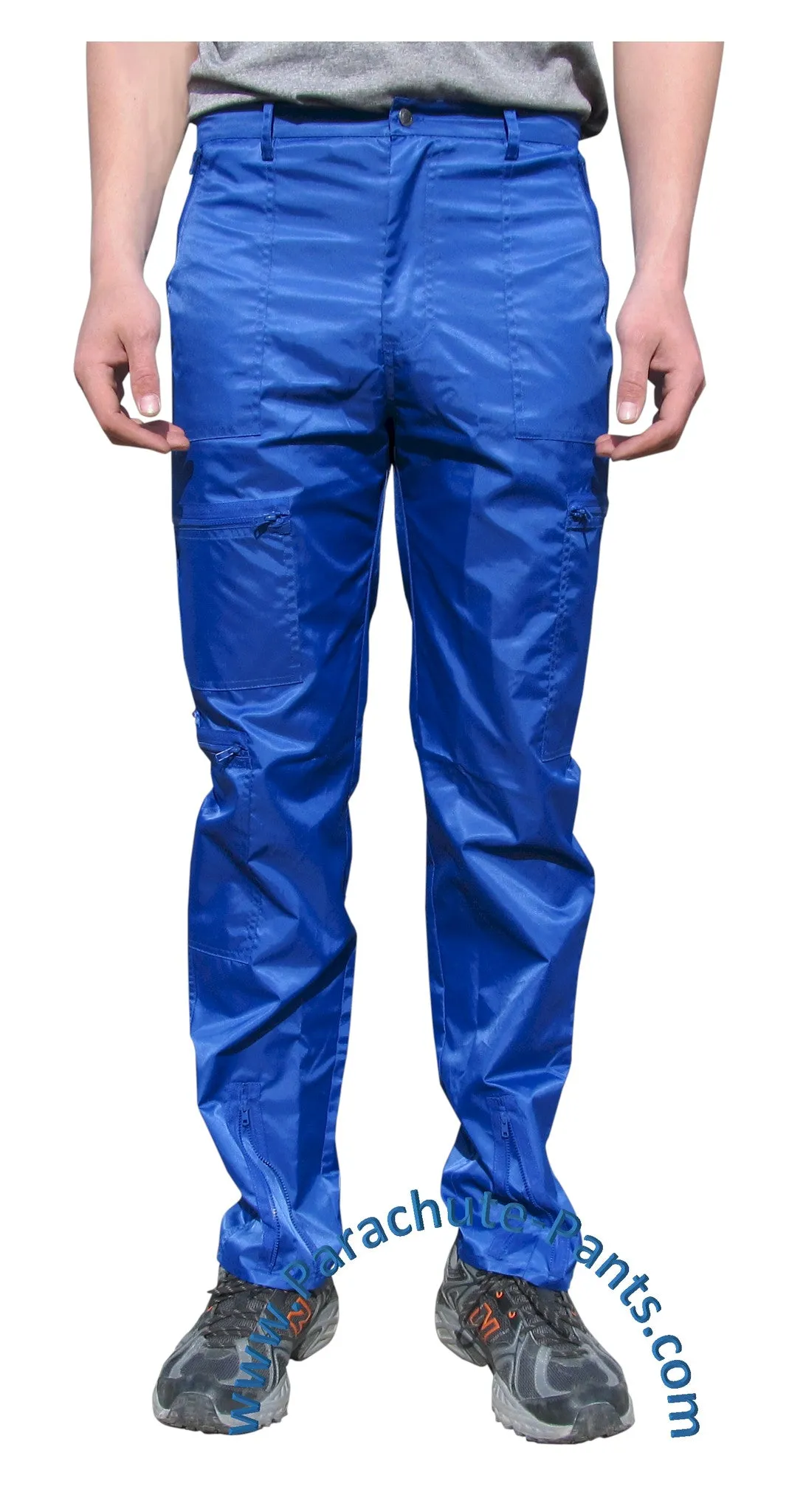 Countdown Blue Classic Nylon Parachute Pants with Blue Zippers