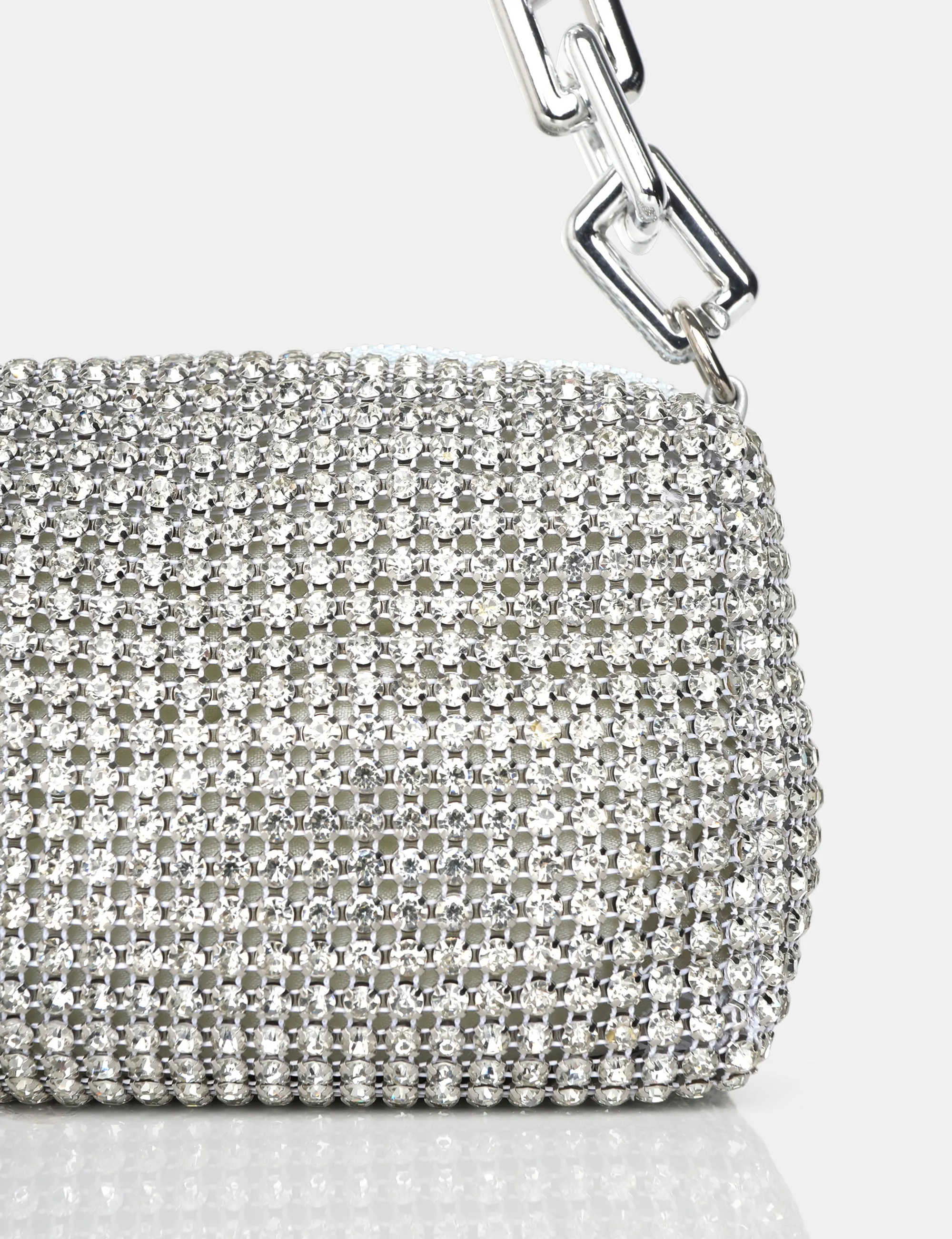 Dakota Silver Sparkly Diamante Rhinestone Chainmail Handbag