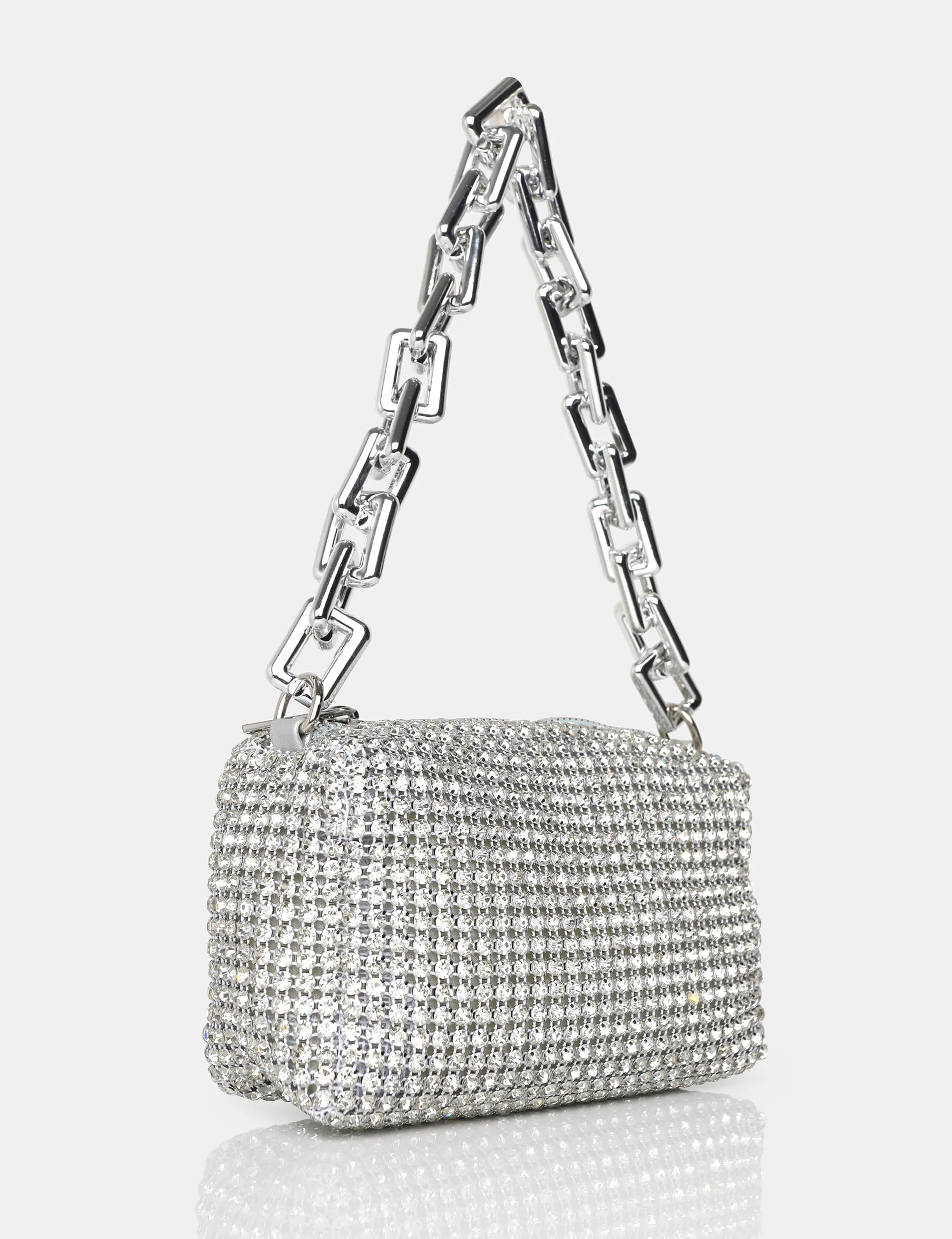 Dakota Silver Sparkly Diamante Rhinestone Chainmail Handbag