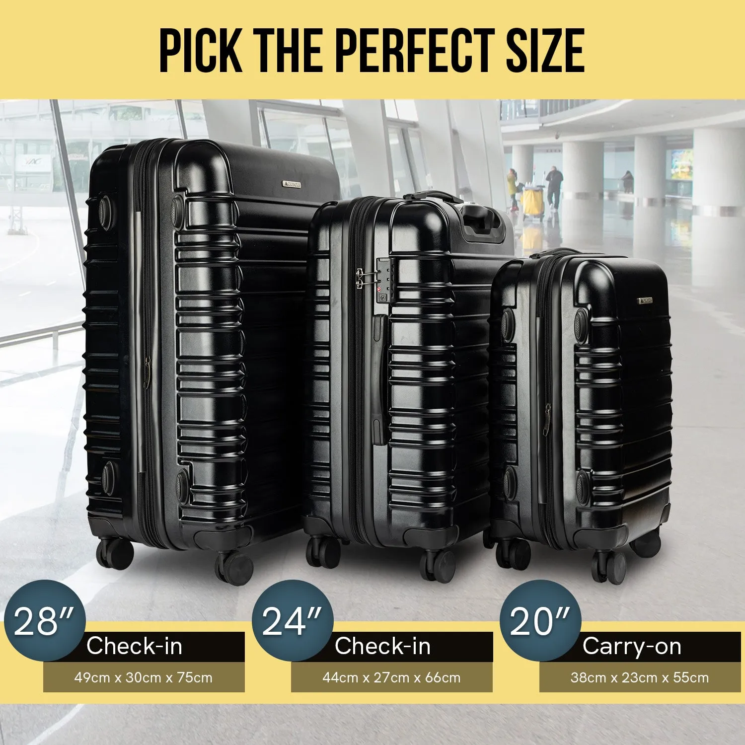 Durable 28in Hard Shell Suitcase w/ TSA Lock & 360 Wheels