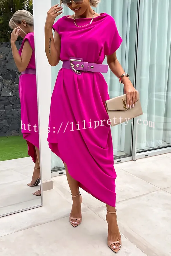 Extraordinary Cut Asymmetrical Short Sleeve Belted Loose Midi Dress