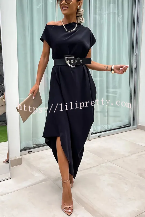 Extraordinary Cut Asymmetrical Short Sleeve Belted Loose Midi Dress