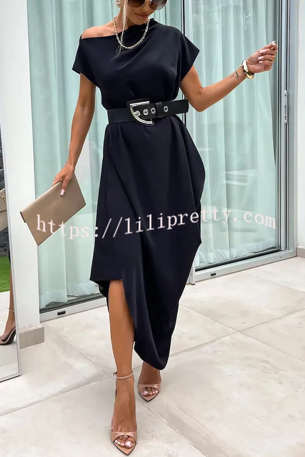 Extraordinary Cut Asymmetrical Short Sleeve Belted Loose Midi Dress