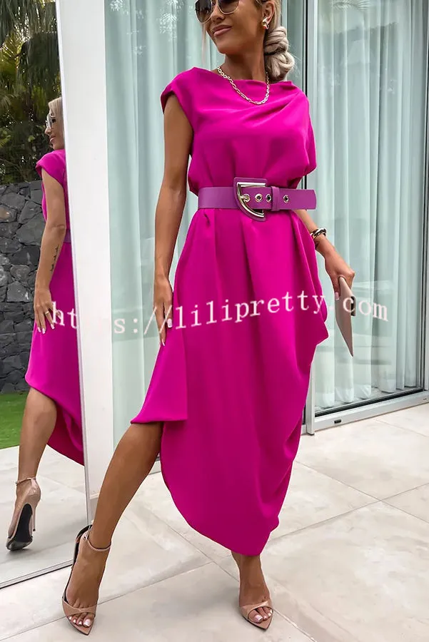 Extraordinary Cut Asymmetrical Short Sleeve Belted Loose Midi Dress