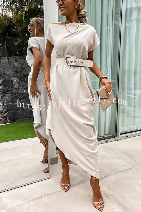 Extraordinary Cut Asymmetrical Short Sleeve Belted Loose Midi Dress