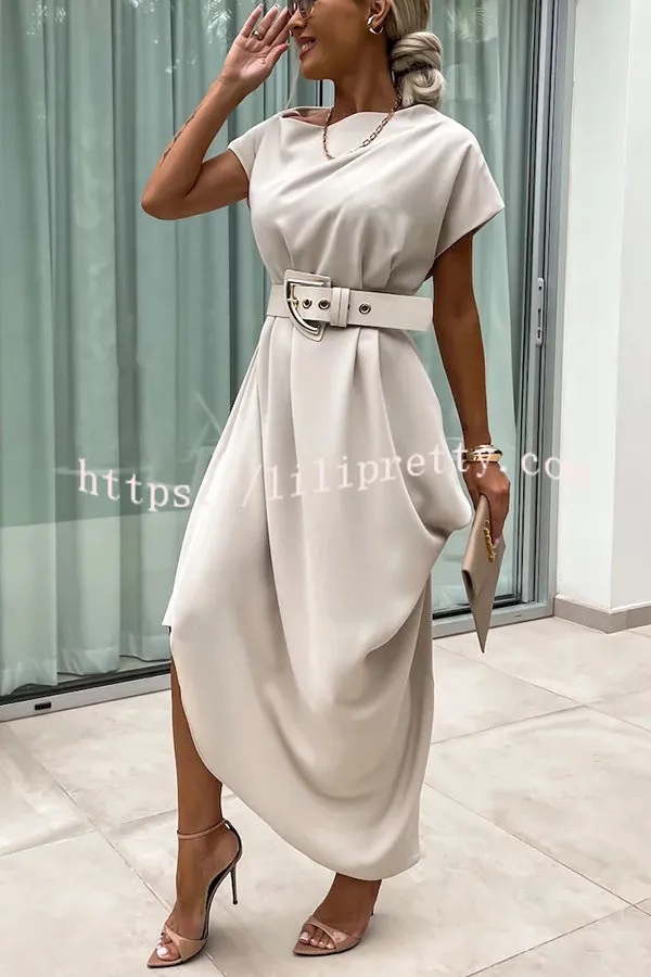 Extraordinary Cut Asymmetrical Short Sleeve Belted Loose Midi Dress