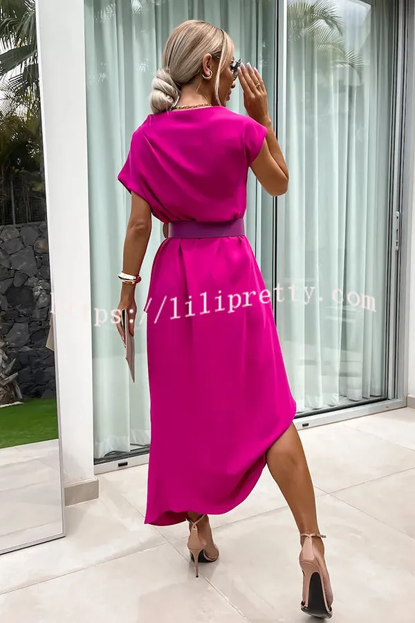 Extraordinary Cut Asymmetrical Short Sleeve Belted Loose Midi Dress