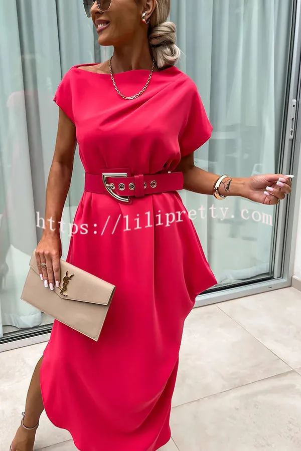 Extraordinary Cut Asymmetrical Short Sleeve Belted Loose Midi Dress