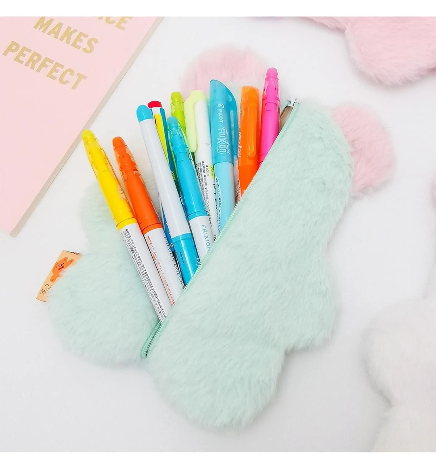 Fuzzy Pastel Bear Stationary Bag