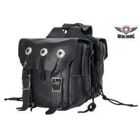 Genuine Black Leather Saddlebag with Conchos