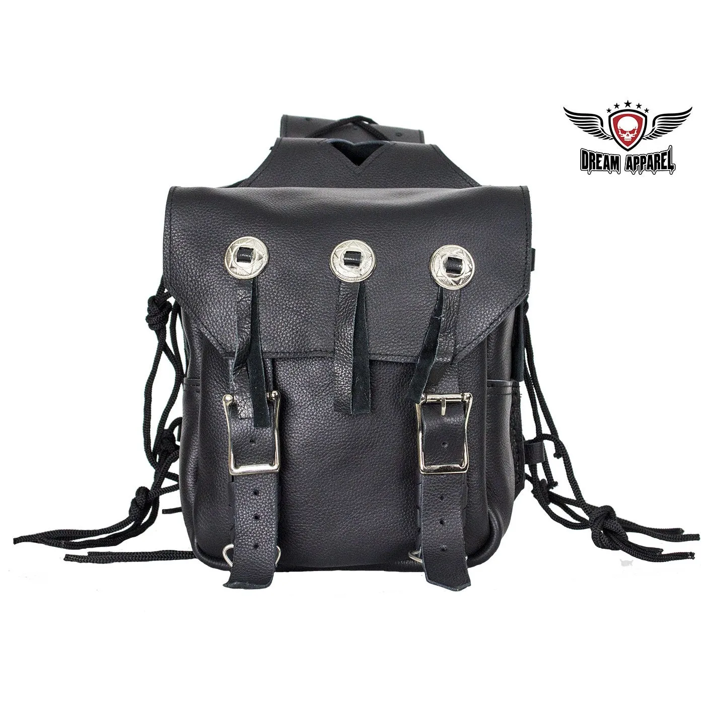 Genuine Black Leather Saddlebag with Conchos