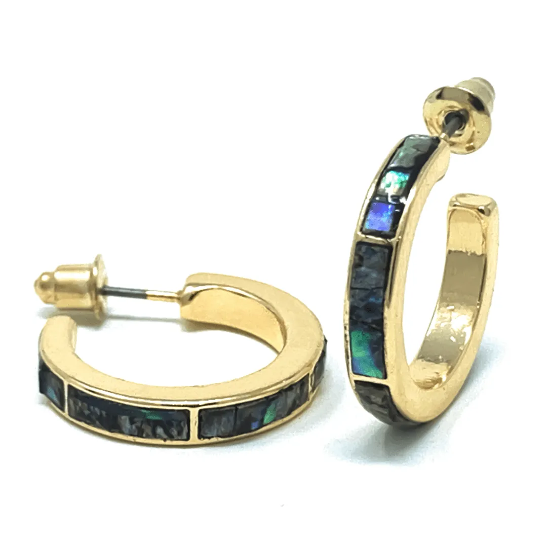 Gold Hoop Earrings With Abalone Shell Inlay