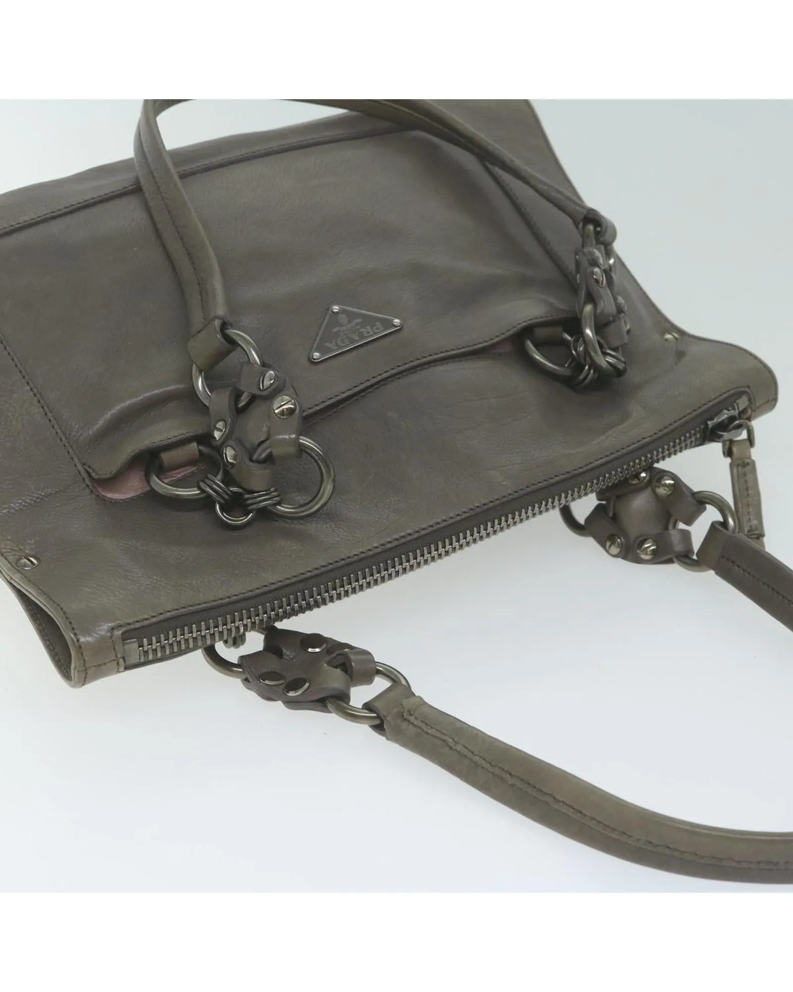 Gray Leather Shoulder Bag