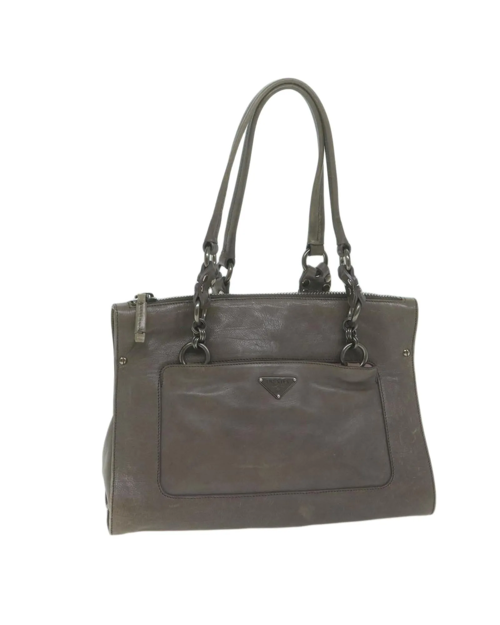 Gray Leather Shoulder Bag