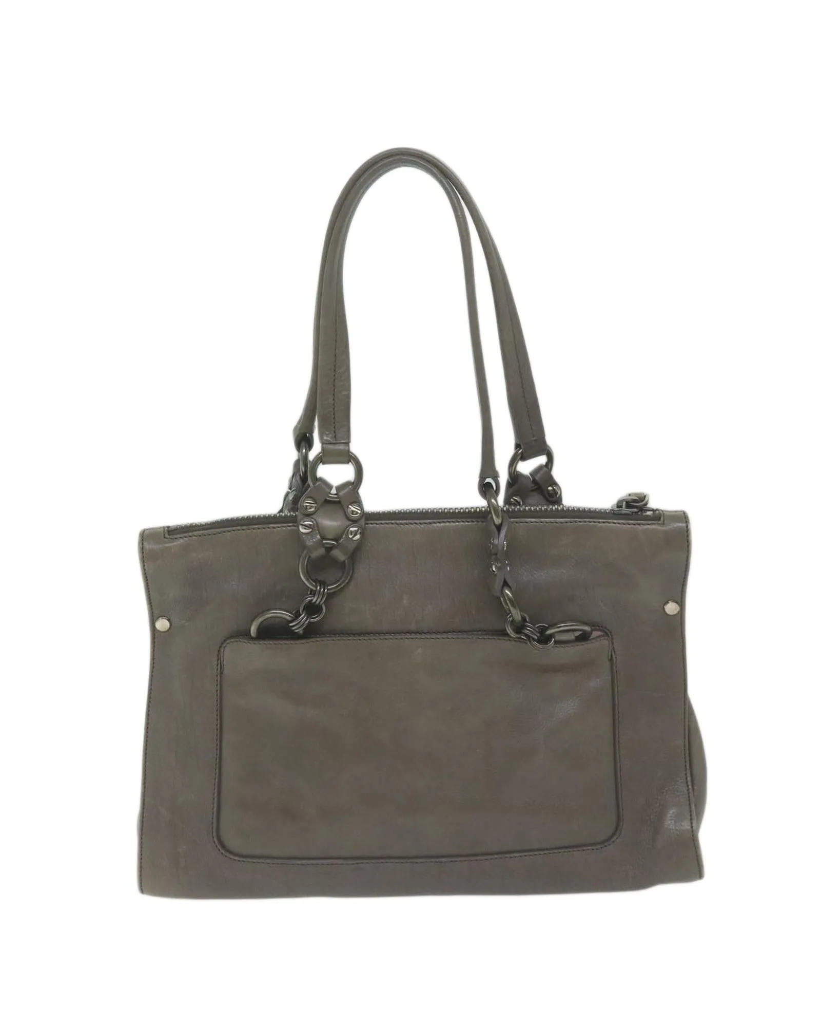 Gray Leather Shoulder Bag