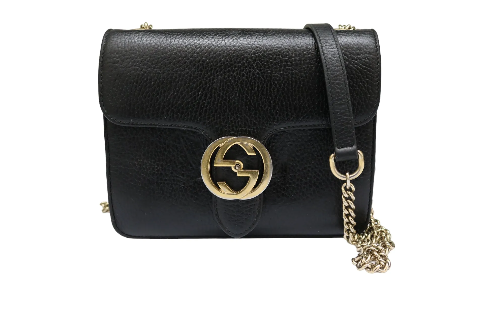 Gucci Interlocking G Leather Chain Black Shoulder Bag