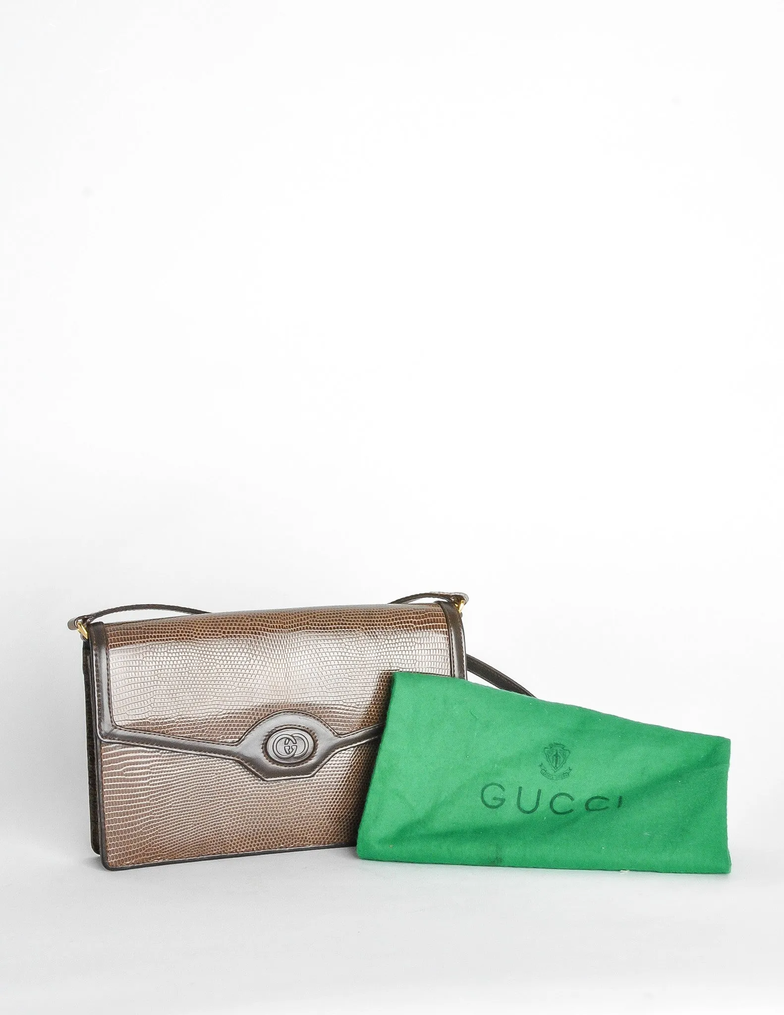 Gucci Vintage Brown Lizard Skin Clutch Bag