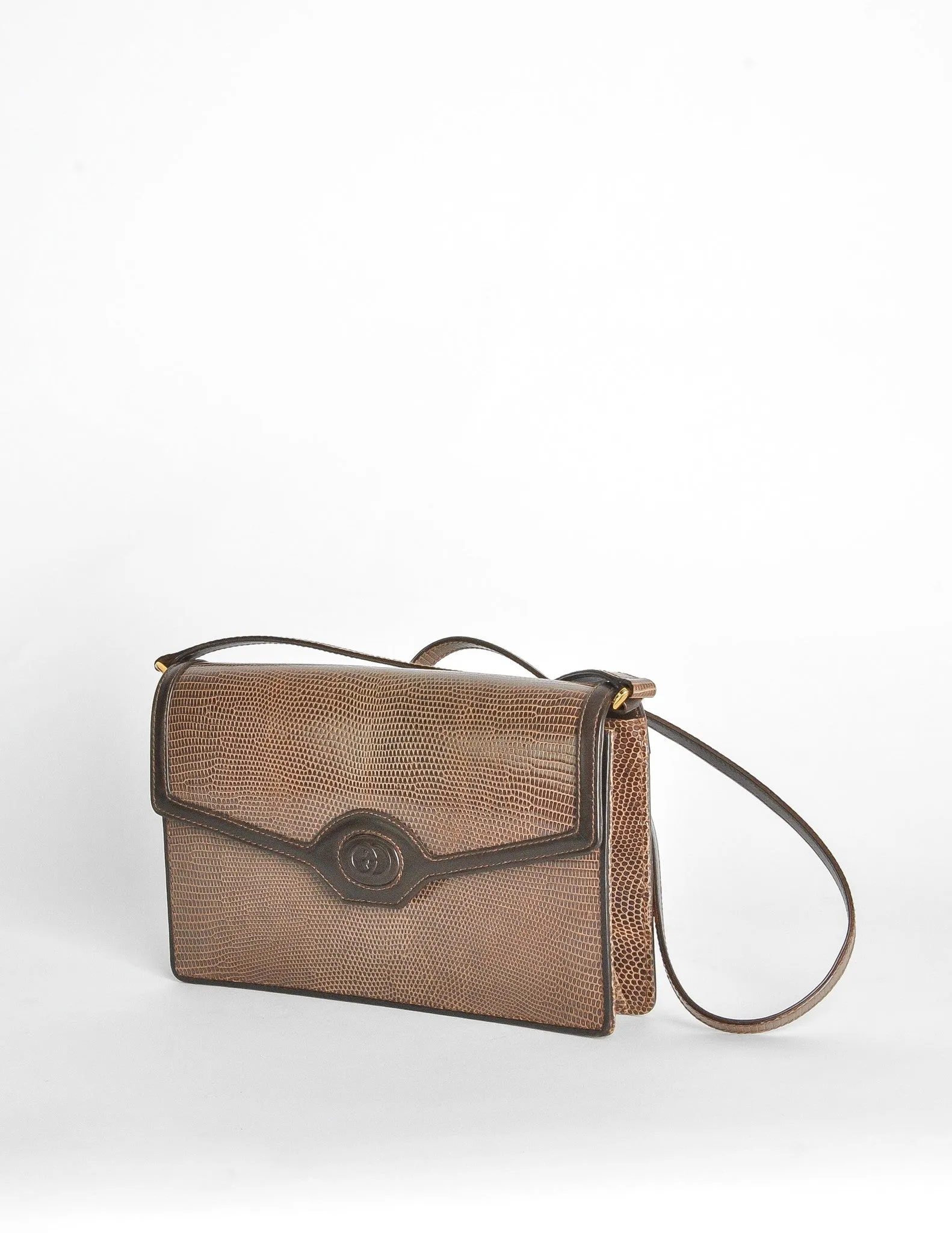 Gucci Vintage Brown Lizard Skin Clutch Bag