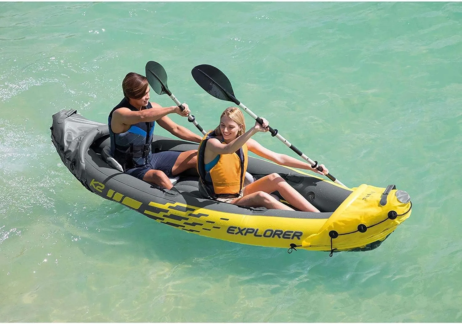 Inflatable Kayak Set 86 Inches, Adjustable Seats with Backrest, 2 Person, 400lb Weight Capacity