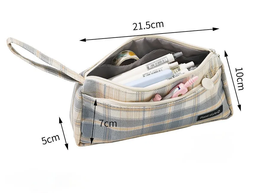 Large Capacity Plaid Pencil Case Early Pencil Bag Pencil Case Simple Students' Supplies Stationery Case