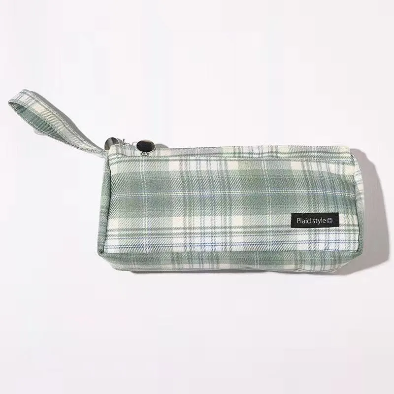 Large Capacity Plaid Pencil Case Early Pencil Bag Pencil Case Simple Students' Supplies Stationery Case