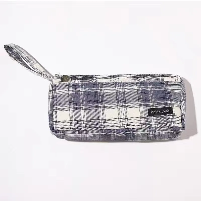 Large Capacity Plaid Pencil Case Early Pencil Bag Pencil Case Simple Students' Supplies Stationery Case