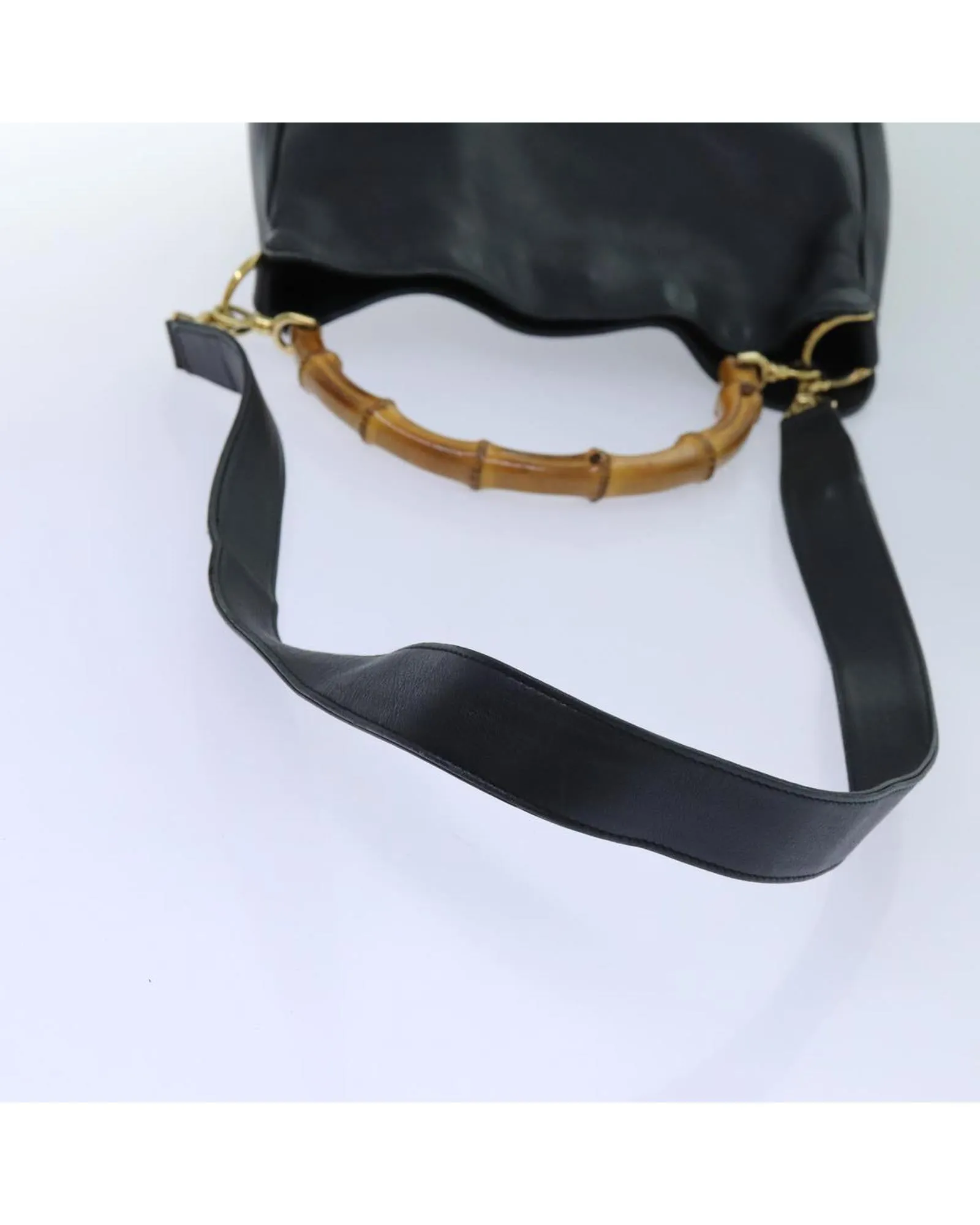 Leather Bamboo Shoulder Bag with Removable Strap